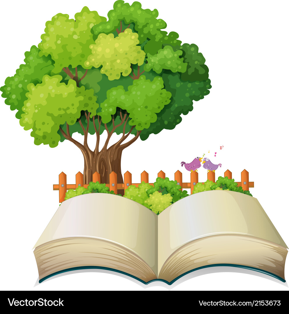 An empty open book and a tree with fence vector image