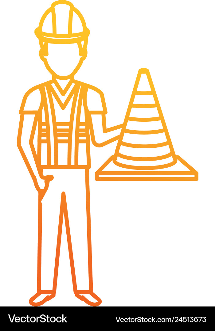 Builder with cone and helmet character Builder with cone and helmet character vector image
