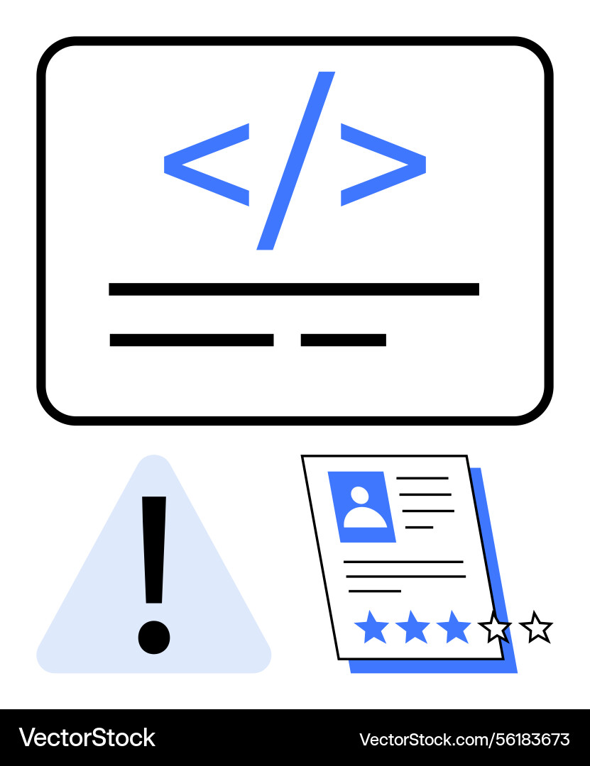 Code display with error alert and profile rating Code display with error alert and profile rating vector image