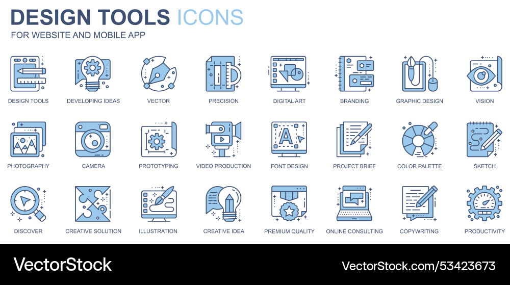 Design tools web icons set in duotone line Design tools web icons set in duotone line vector image
