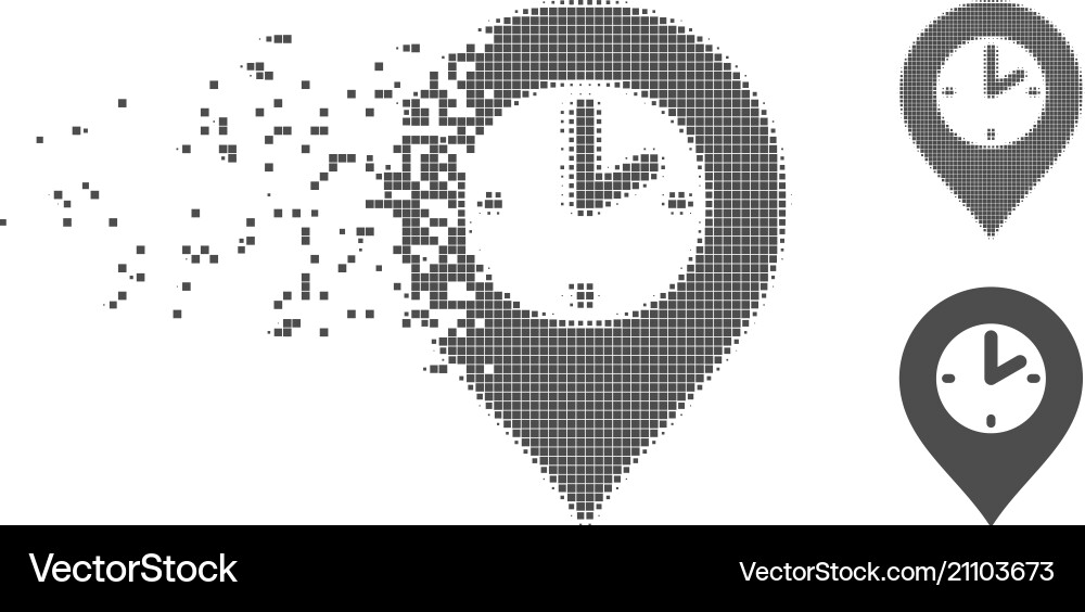 Disintegrating pixel halftone clock marker icon Disintegrating pixel halftone clock marker icon Vector Image