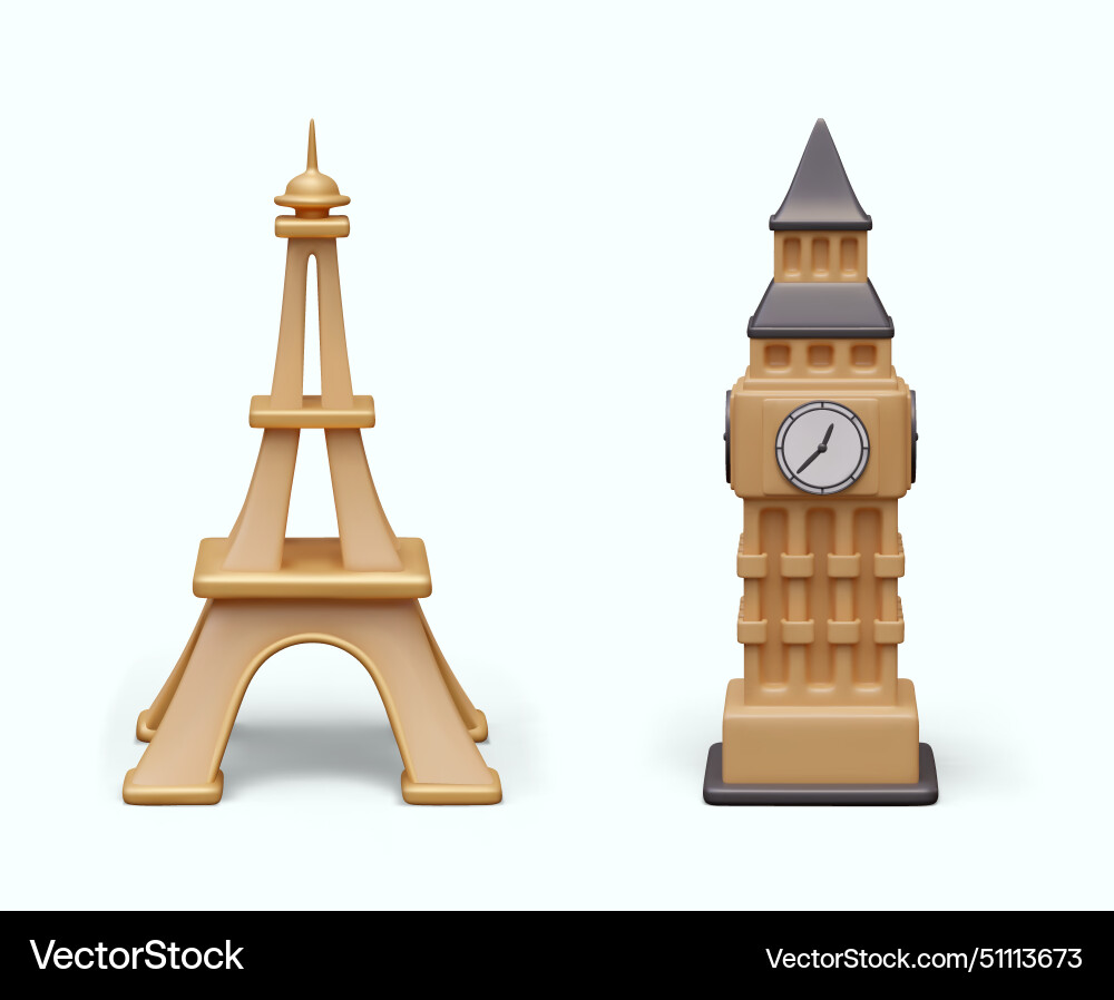 Eiffel tower and big ben realistic architectural Eiffel tower and big ben realistic architectural vector image