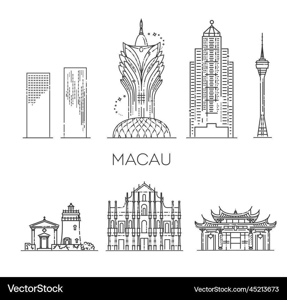 Macau architecture line flat skyline vector image