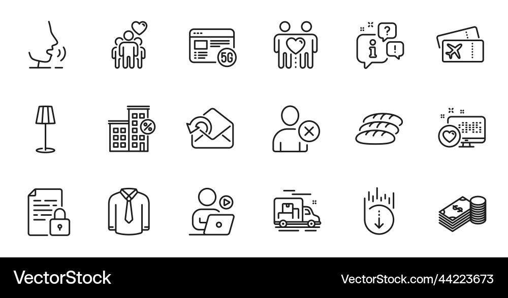 Outline set of heart scroll down and boarding Vector Image