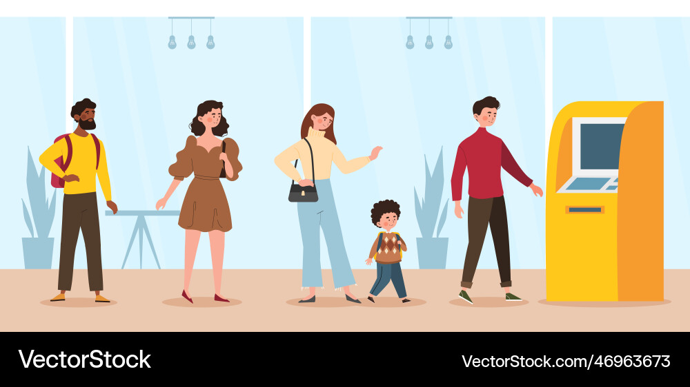 Queue at atm machine Queue at atm machine Vector Image
