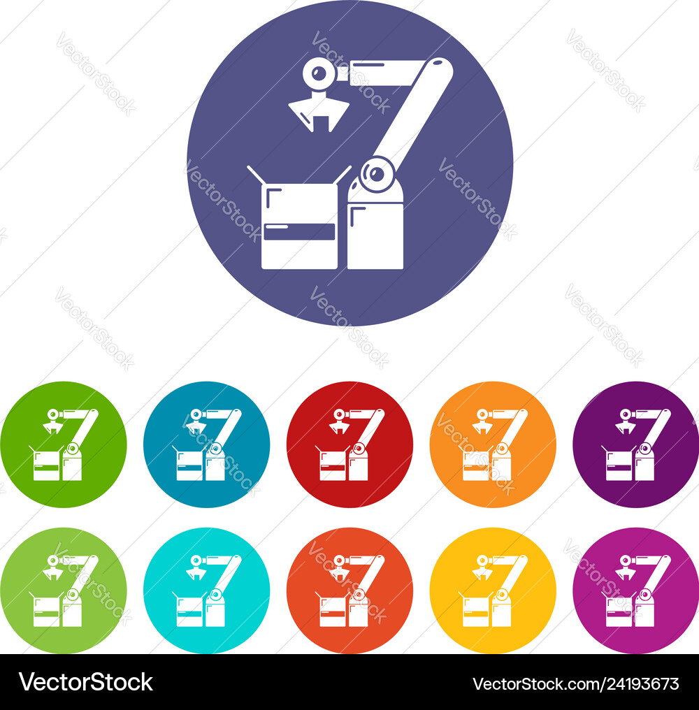 Robot factory icons set color Robot factory icons set color vector image