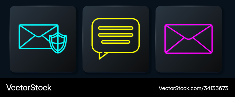 Set line envelope with shield and speech Set line envelope with shield and speech vector image