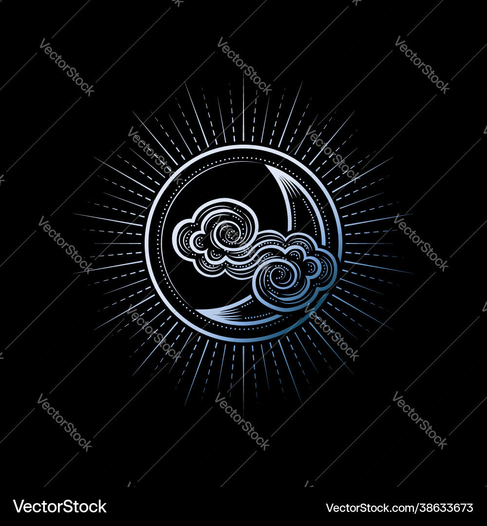 Silber Mond und Wolken Symbol Vektorbild