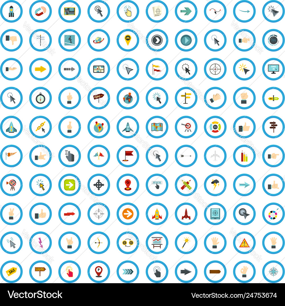 100 pointer icons set flat style 100 pointer icons set flat style vector image