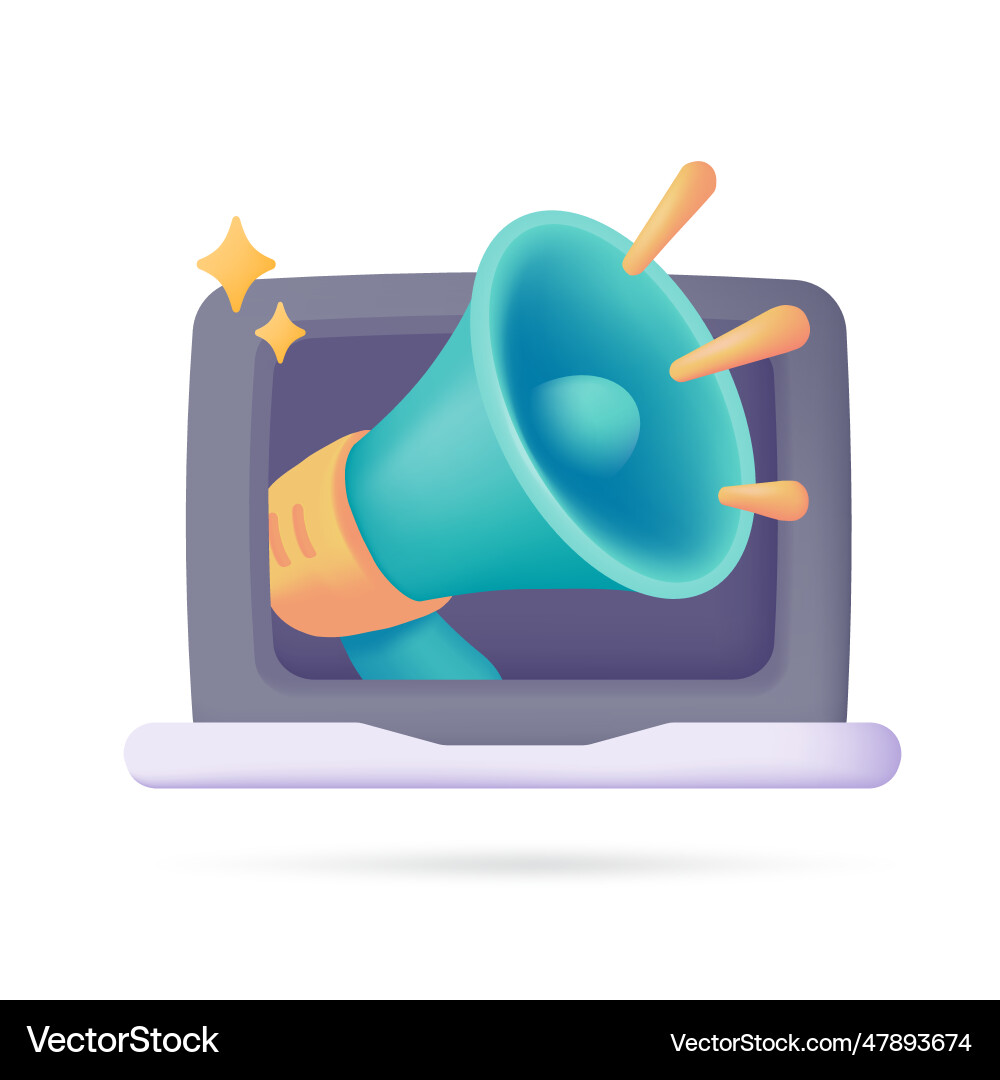 3d megaphone jumping out of computer monitor Vector Image
