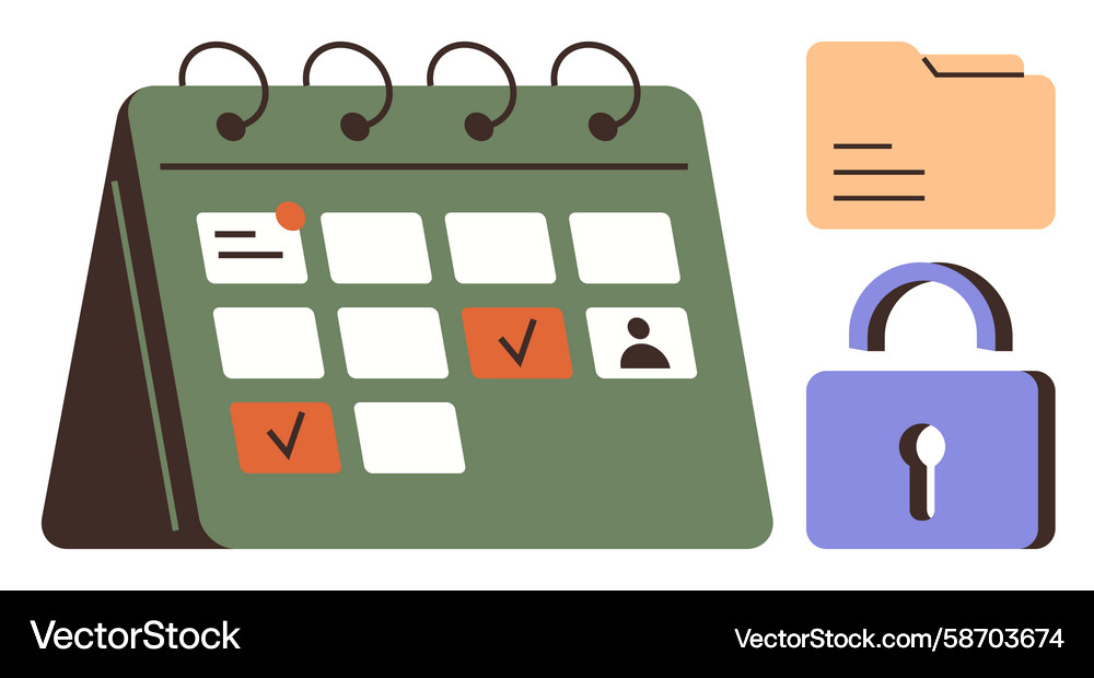 Calendar with File & Lock Vector Image