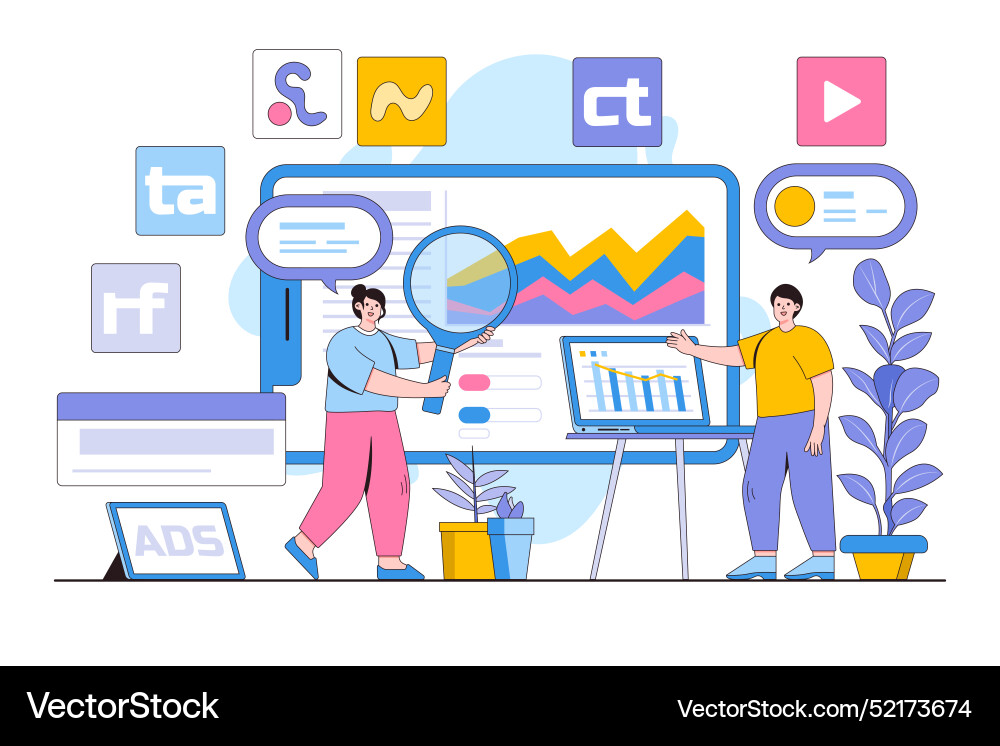 Digital marketing concept with person creating Digital marketing concept with person creating vector image