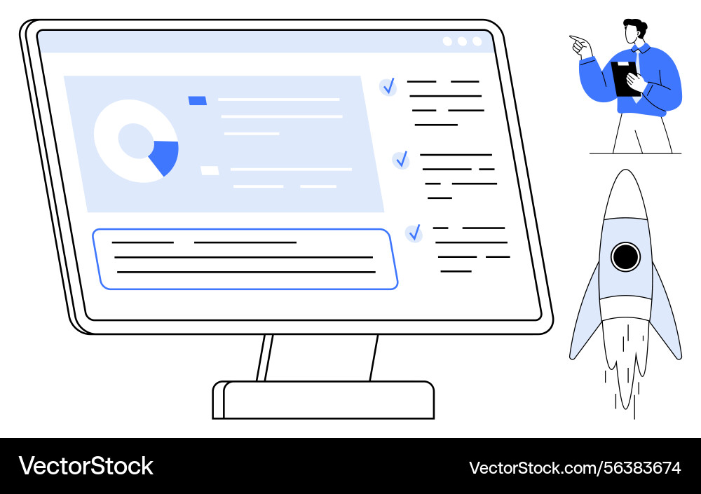 Digital project dashboard with rocket launch Digital project dashboard with rocket launch vector image