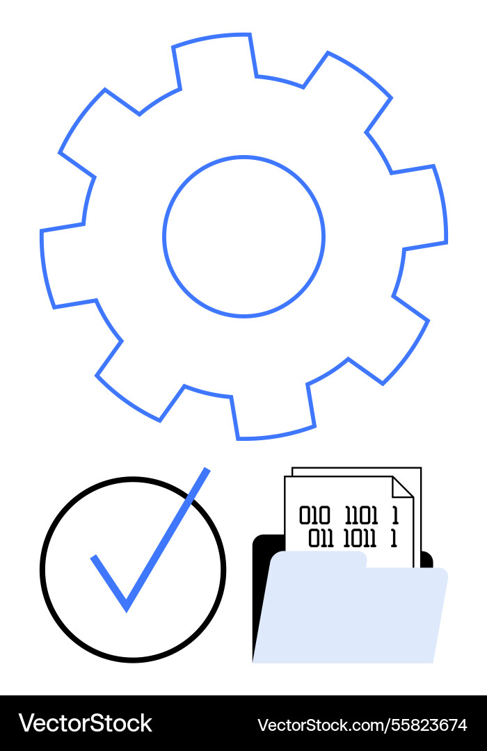 Gear checkmark and data in folder representing Gear checkmark and data in folder representing vector image