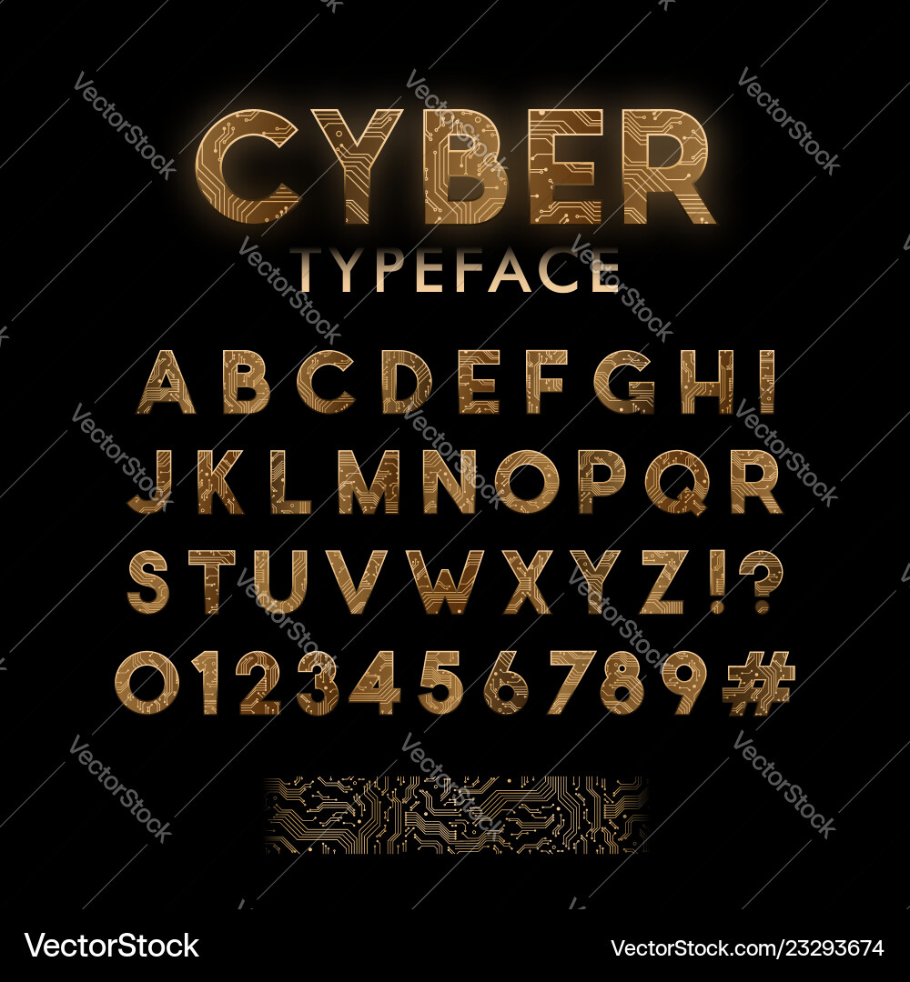 Golden Circuit Font - Tech Typography Vector Image