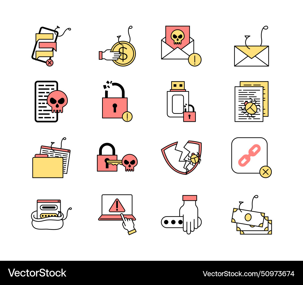 Hacking sign color thin line icon set Hacking sign color thin line icon set vector image