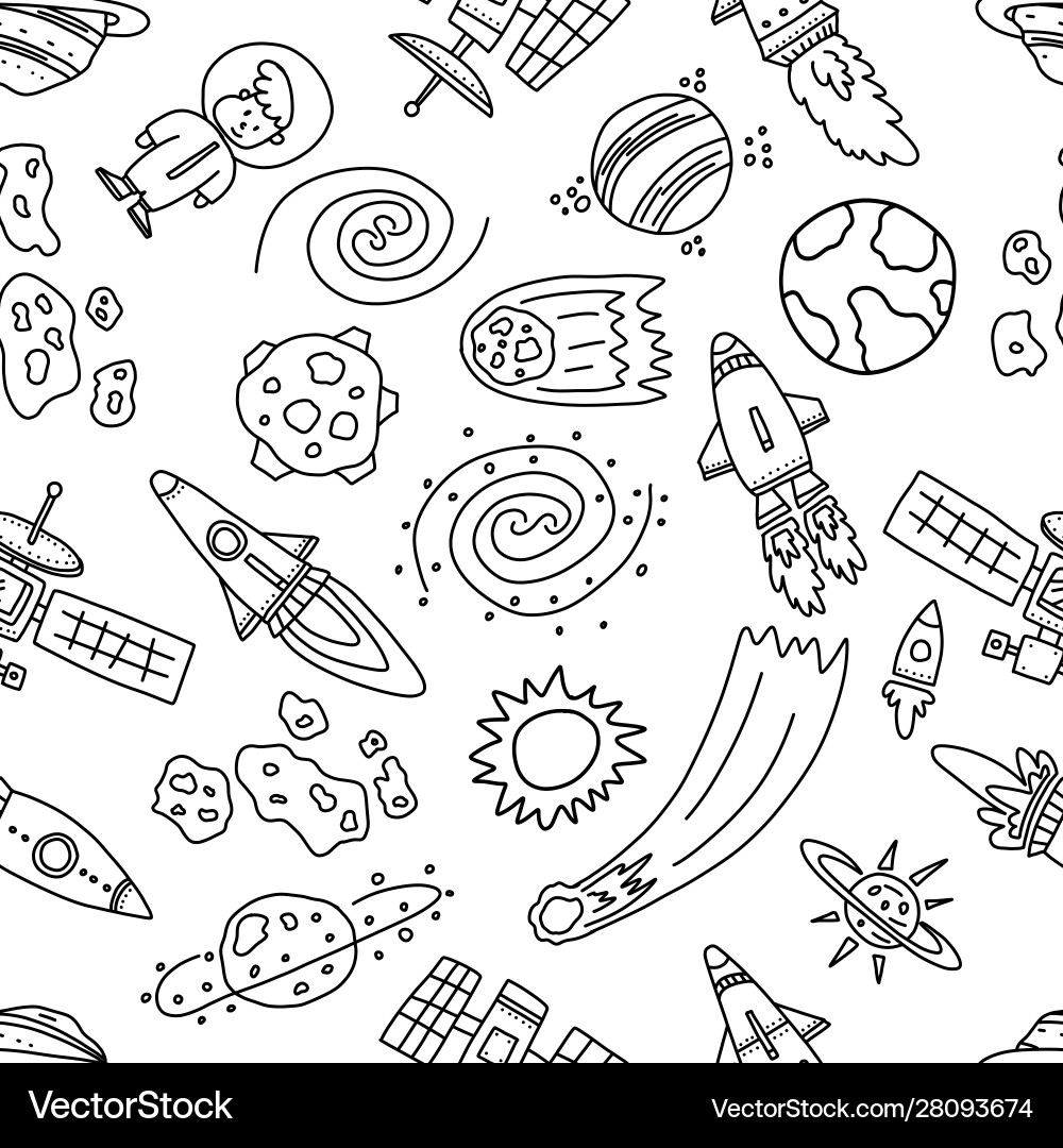 Informative poster space chaos objects seamless Informative poster space chaos objects seamless Vector Image