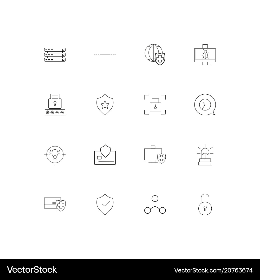 Internet security linear thin icons set outlined vector image