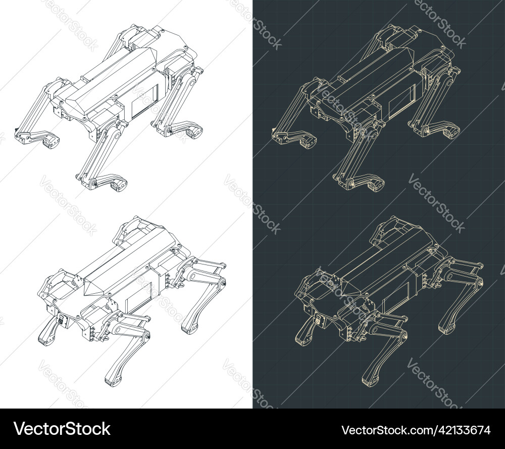 Quadruped robot isometric blueprints Quadruped robot isometric blueprints vector image