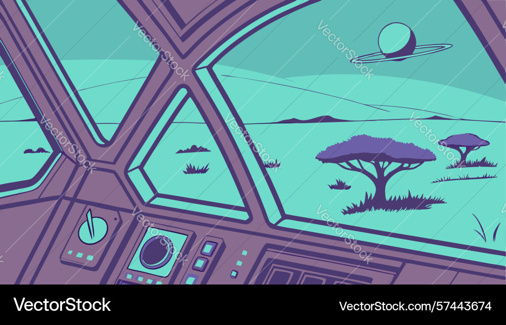 Spaceship view of savannah with distant trees vector image