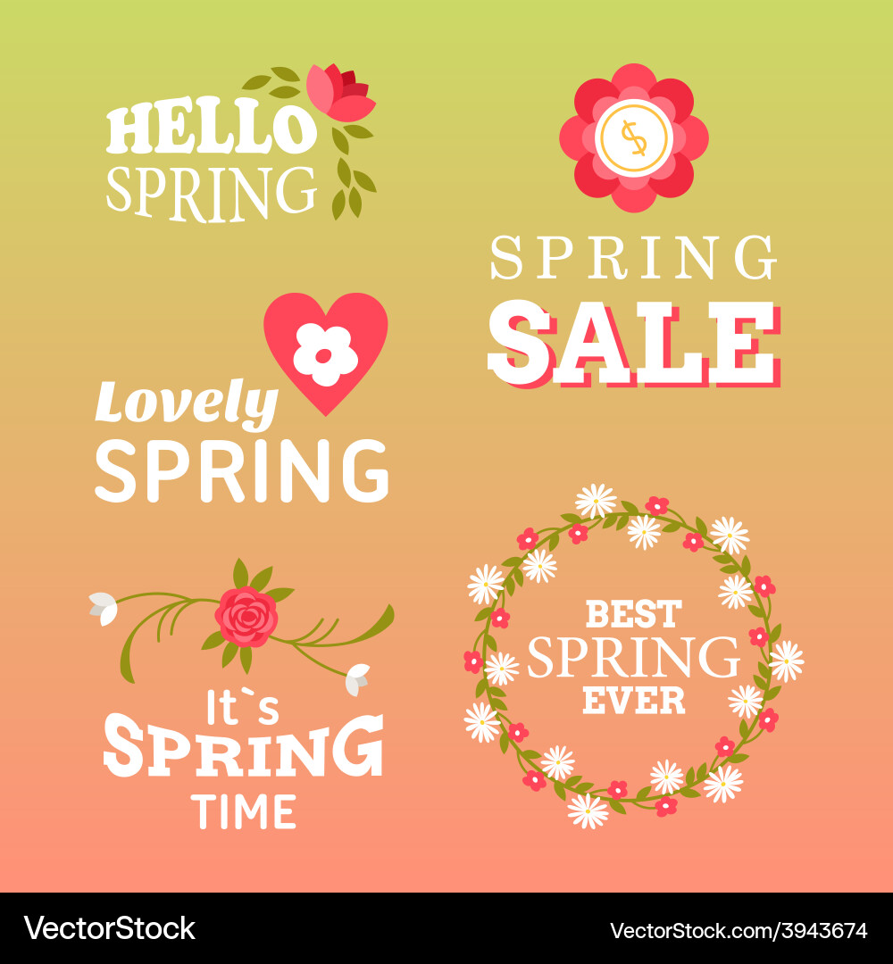 Spring typographic design set of labels and badges vector image