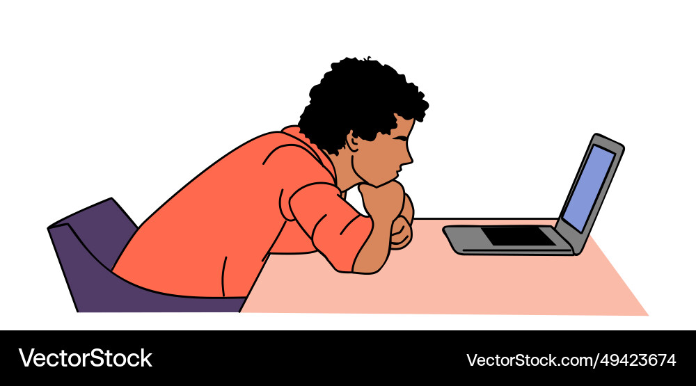 Teenager-Junge sitzen am Schreibtisch mit Laptop-Computer Teenager-Junge sitzen am Schreibtisch mit Laptop-Computer vektorbild