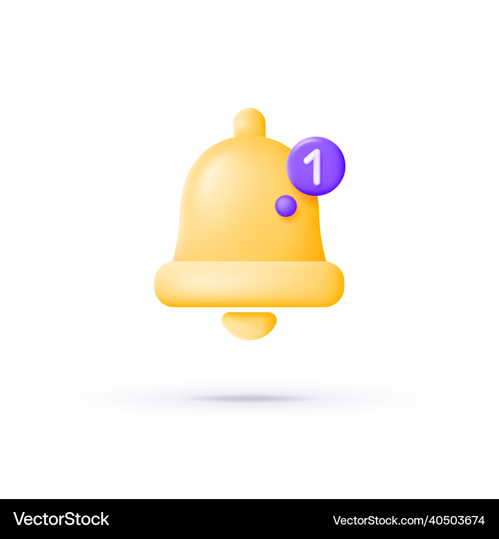 Yellow 3d bell icon social media notice event Yellow 3d bell icon social media notice event vector image