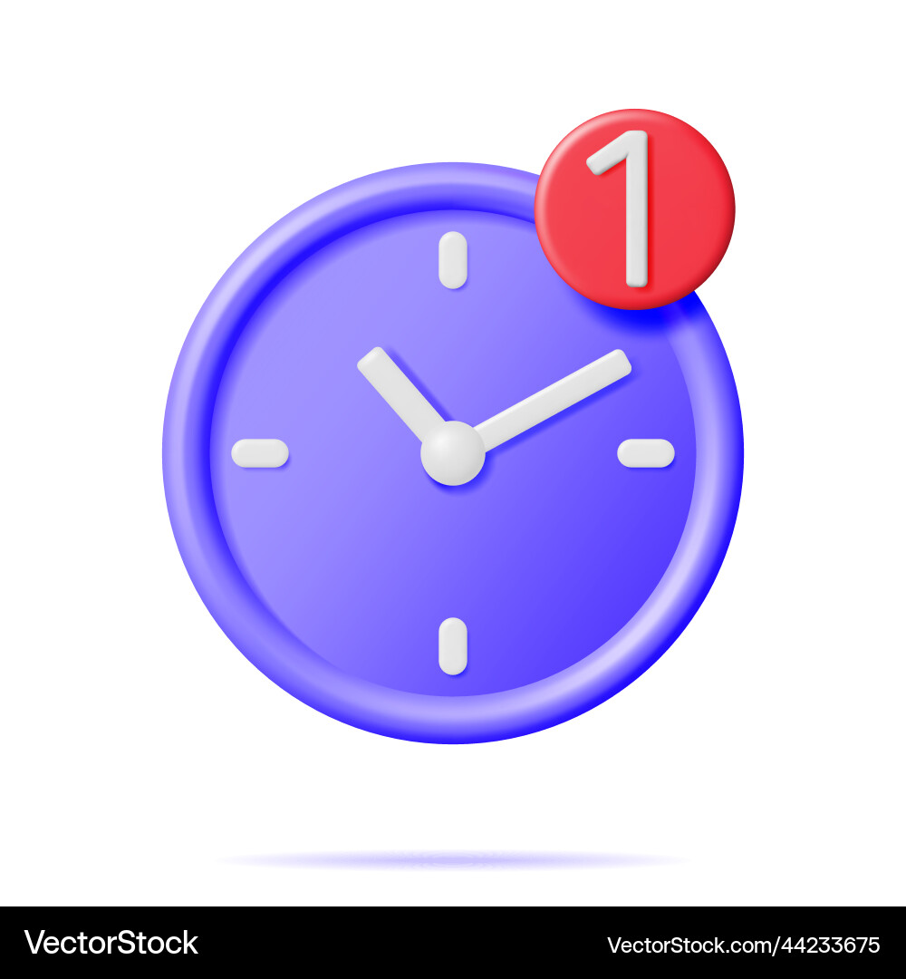3d round wall clock with notification icon 3d round wall clock with notification icon vector image