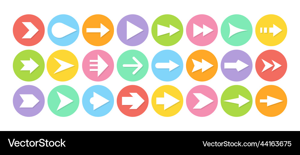 Arrow different shapes round button flat icon set vector image