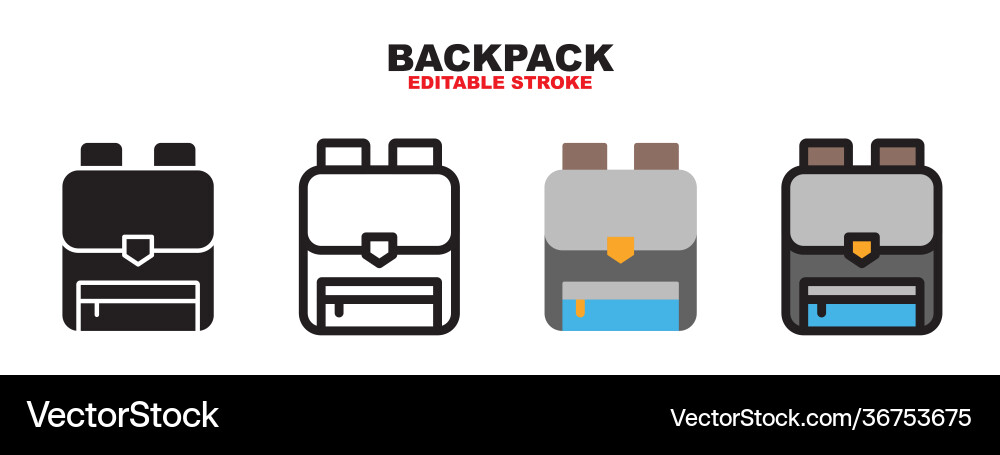Backpack icon set with different styles editable Backpack icon set with different styles editable Vector Image