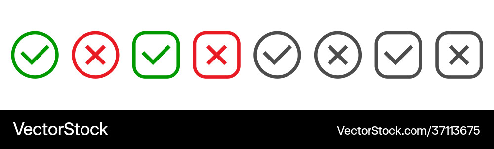 Check marks and cross mark set green tick red Check marks and cross mark set green tick red vector image