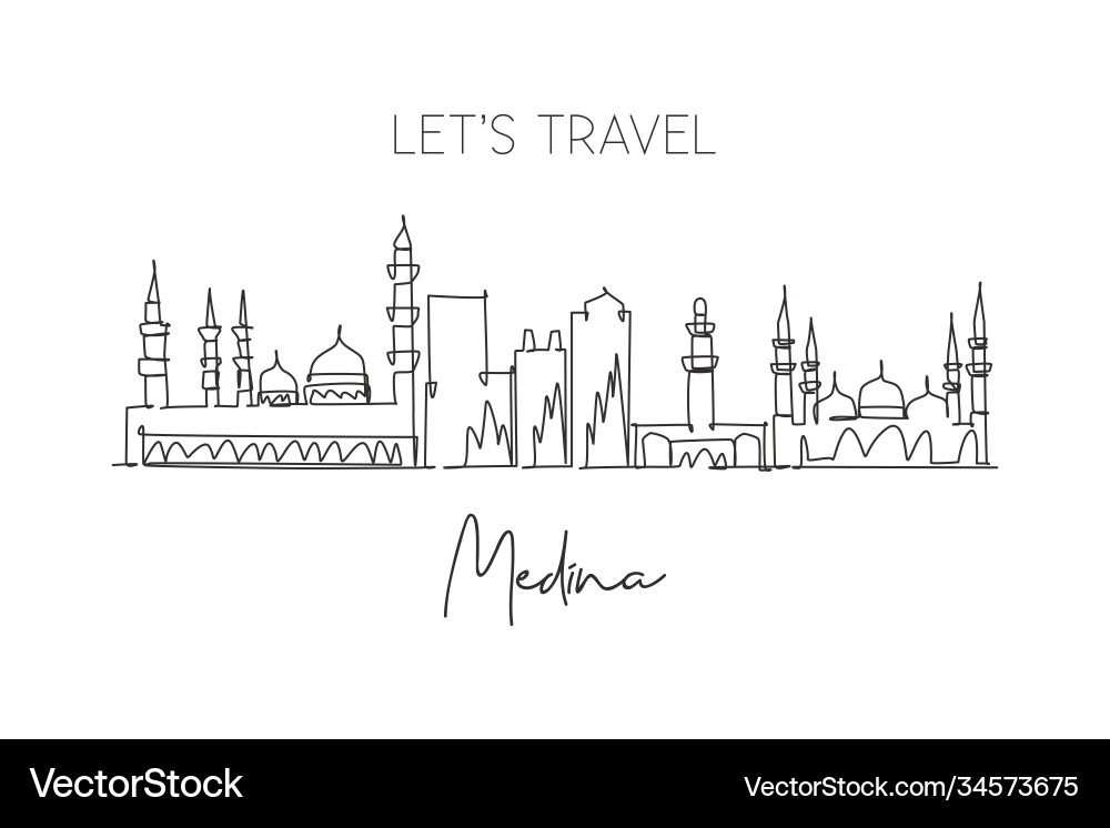 Einzelne kontinuierliche Linie Zeichnung medina skyline Einzelne kontinuierliche Linie Zeichnung medina skyline vektorbild
