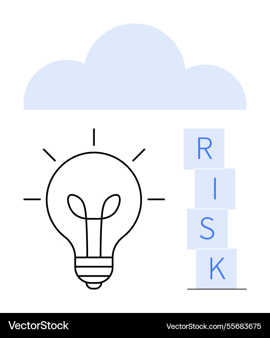 Light bulb beneath cloud with stacked blocks Light bulb beneath cloud with stacked blocks vector image