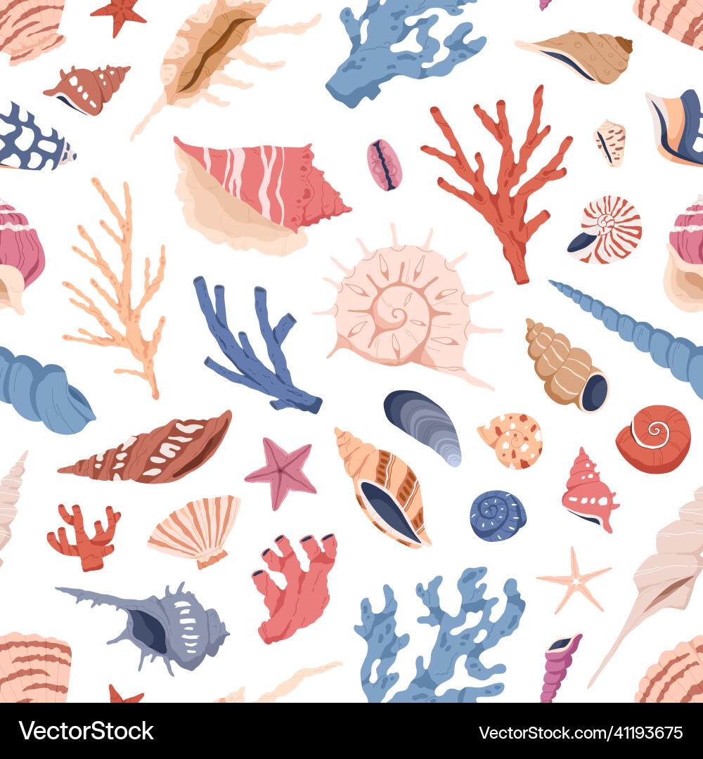Sea shells corals and conches pattern seamless Sea shells corals and conches pattern seamless vector image