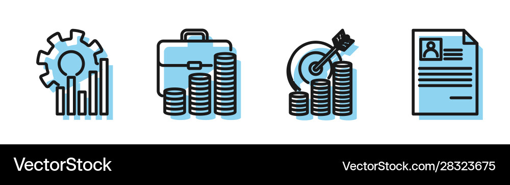 Set line target with coin symbol pie chart Set line target with coin symbol pie chart vector image