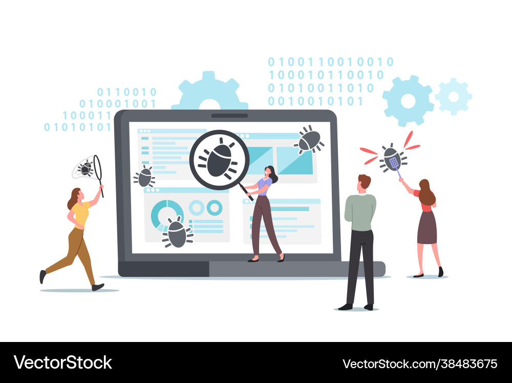 Tiny characters debugging firewall antivirus Tiny characters debugging firewall antivirus vector image