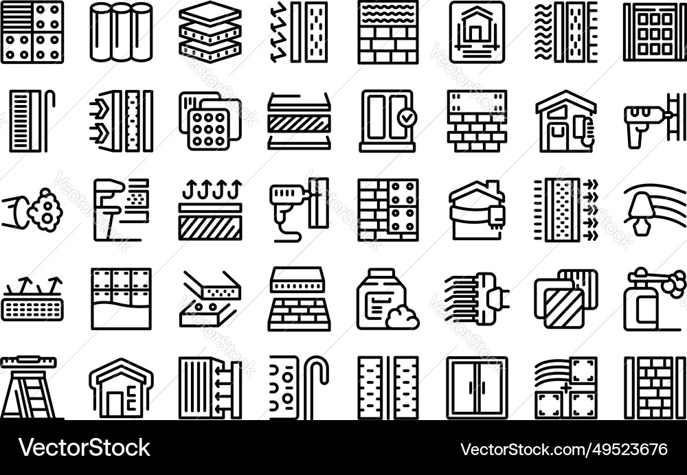 Building insulation icons set outline roll Building insulation icons set outline roll vector image