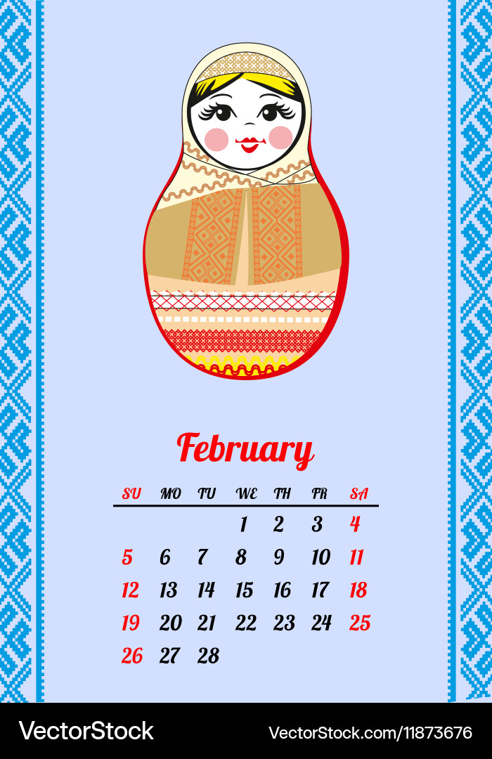 Calendar with nested dolls 2017 matryoshka vector image