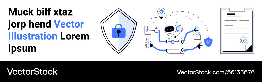 Cybersecurity robot with shield lock icon Cybersecurity robot with shield lock icon vector image
