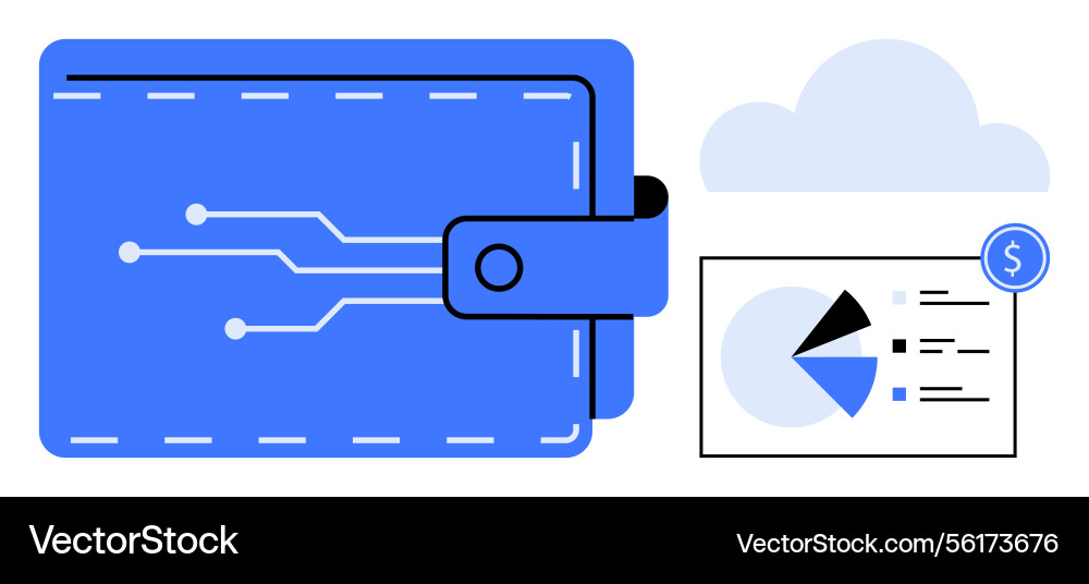 Digital wallet with circuitry and financial Digital wallet with circuitry and financial vector image
