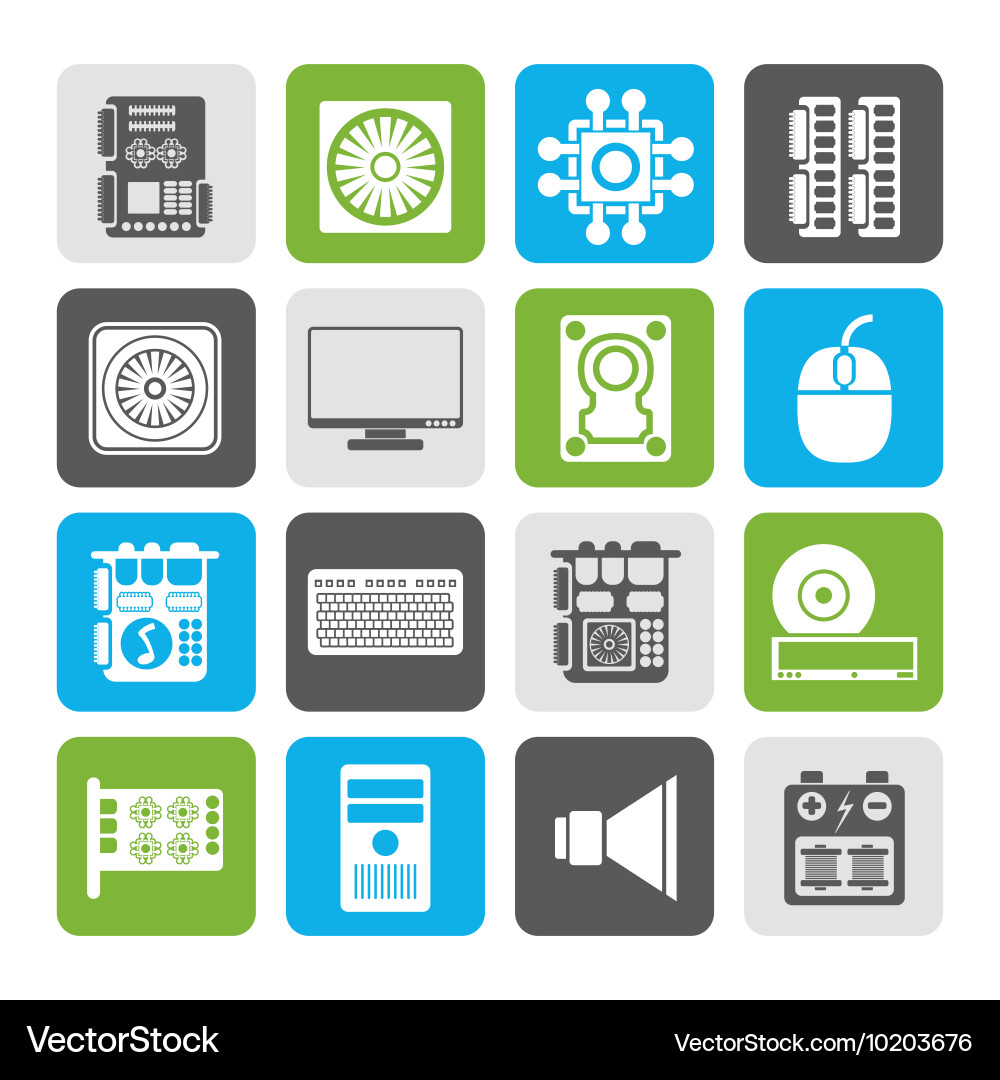 Flat computer performance and equipment icons vector image