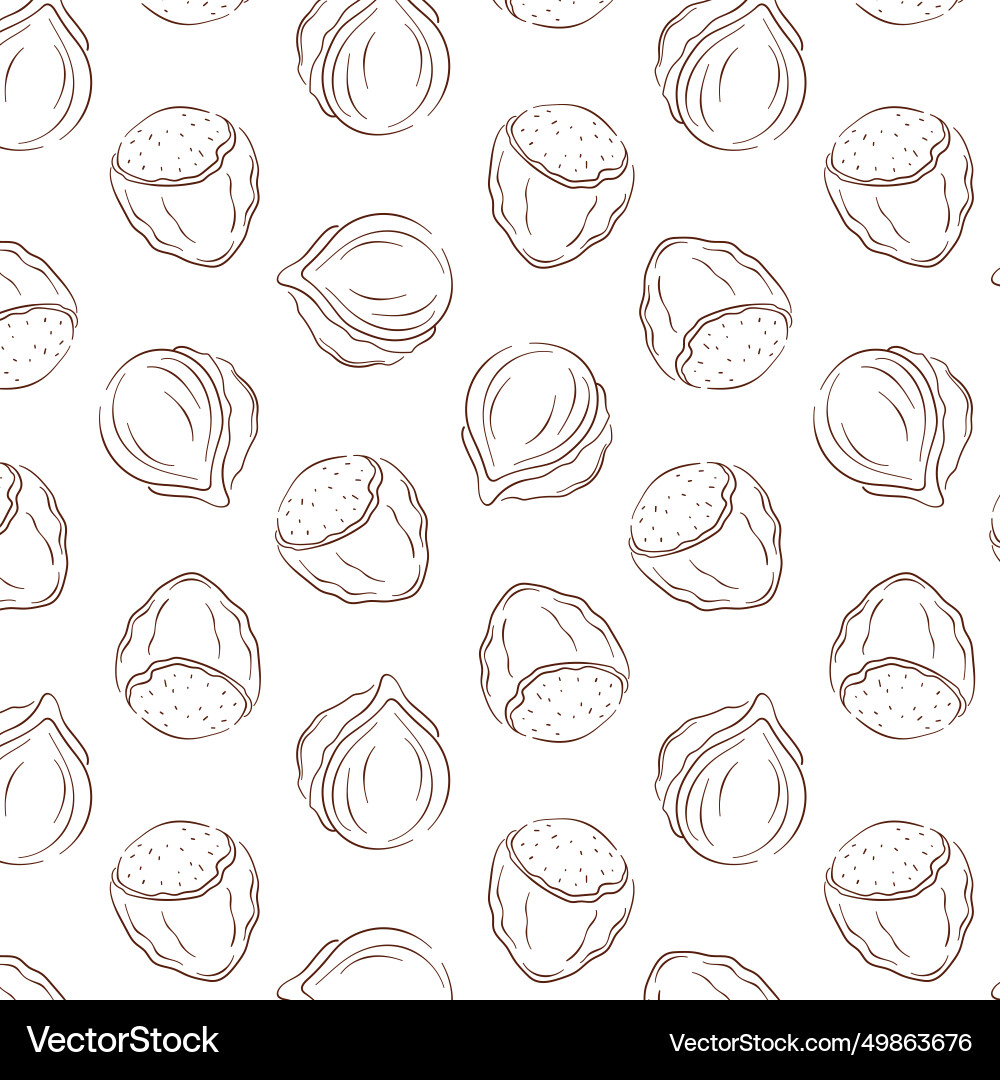 Hazelnuts seamless pattern in line art style nuts Vector Image