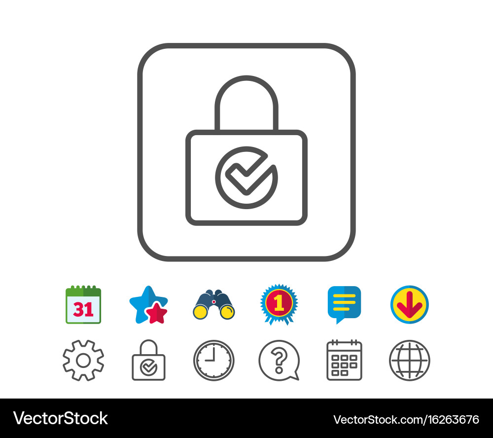 Lock with check line icon private locker sign Vector Image