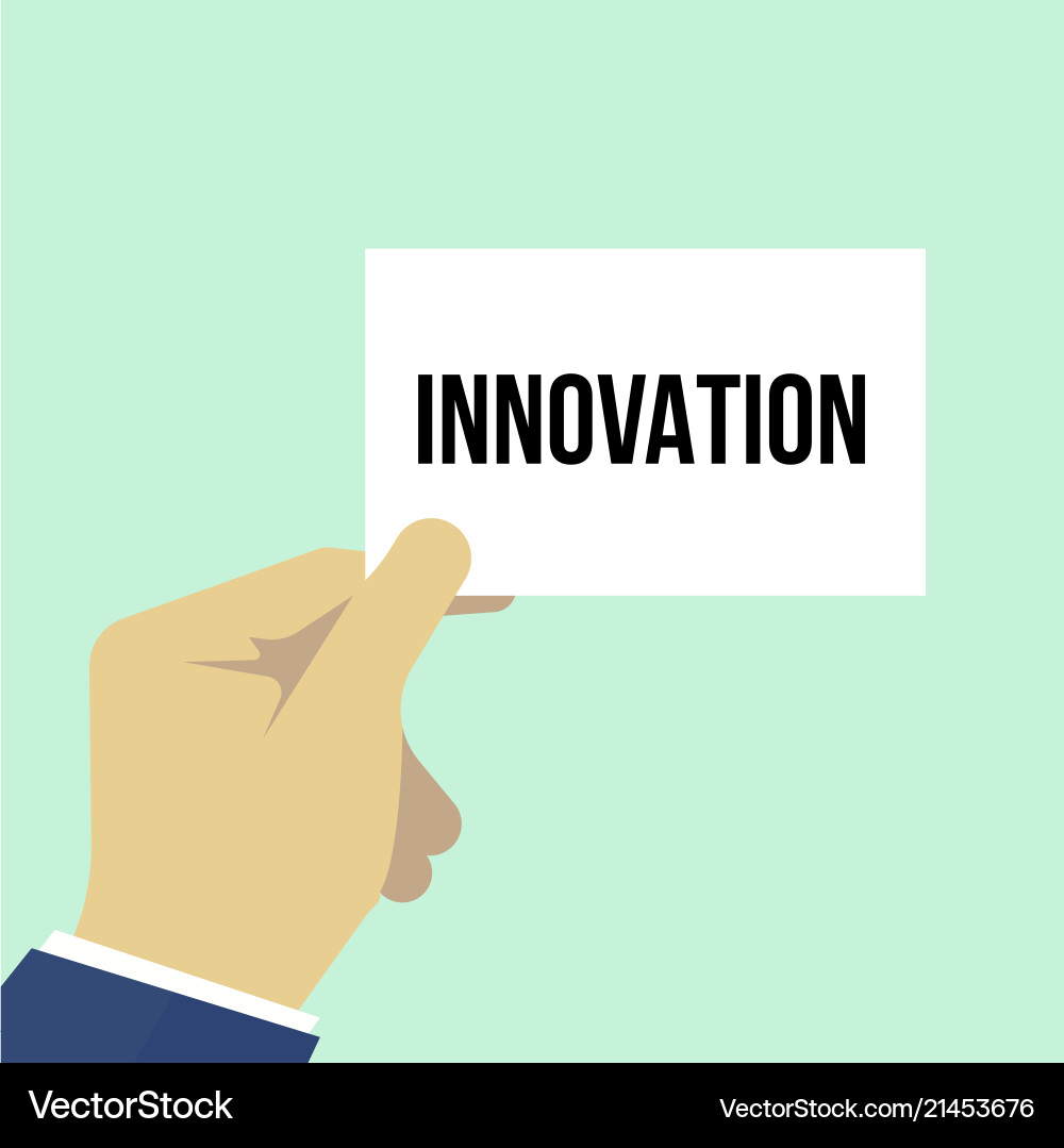 Man showing paper innovation text Man showing paper innovation text vector image