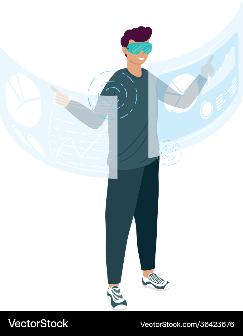 Man using virtual reality mask and displays Vector Image