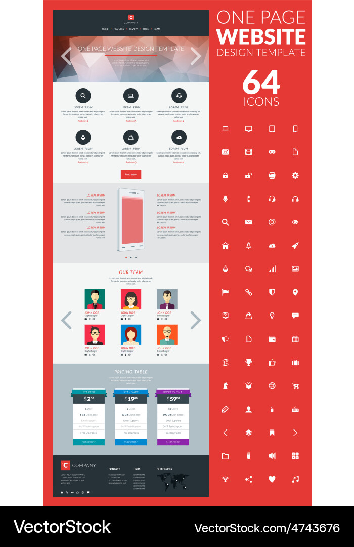 One page website template in flat style with icon vector image