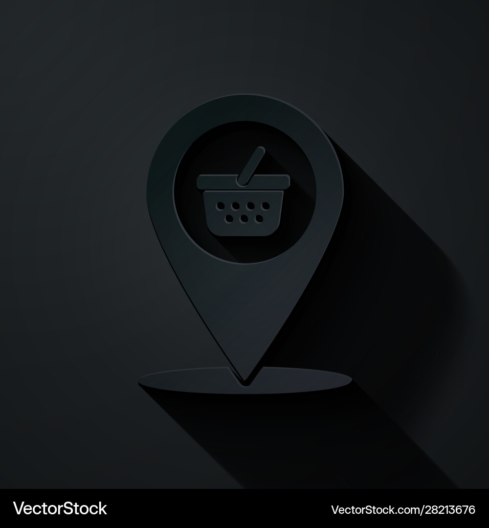 Paper cut map pointer with shopping basket icon Paper cut map pointer with shopping basket icon Vector Image