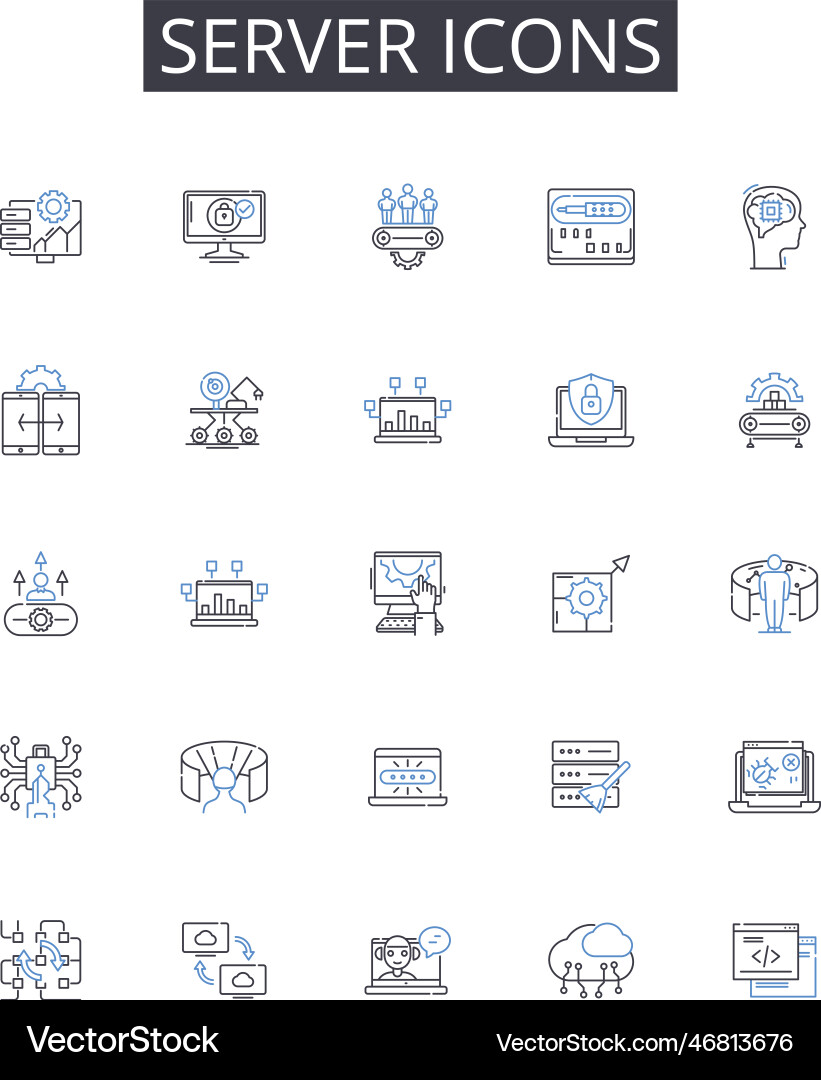 Server icons line collection computer Server icons line collection computer vector image