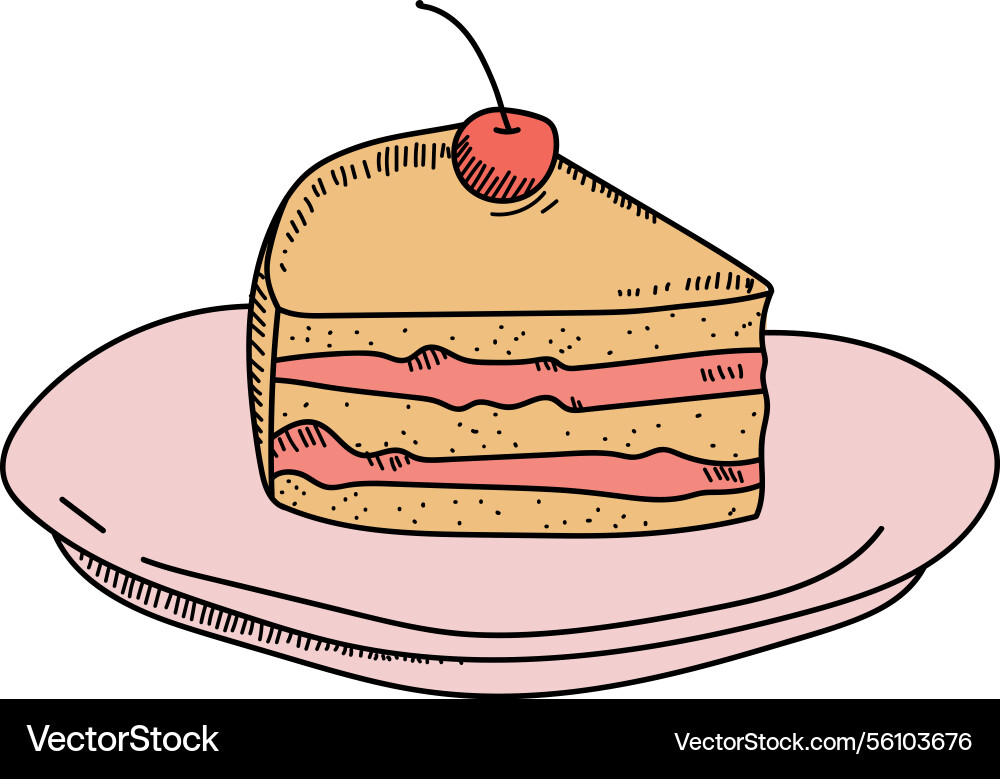 Slice of cake with cherry Slice of cake with cherry Vector Image