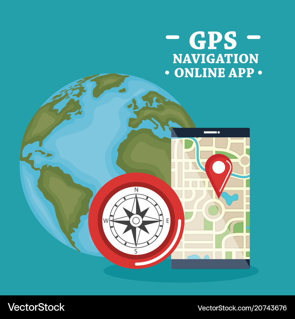 Smartphone with gps navigation app Smartphone with gps navigation app Vector Image